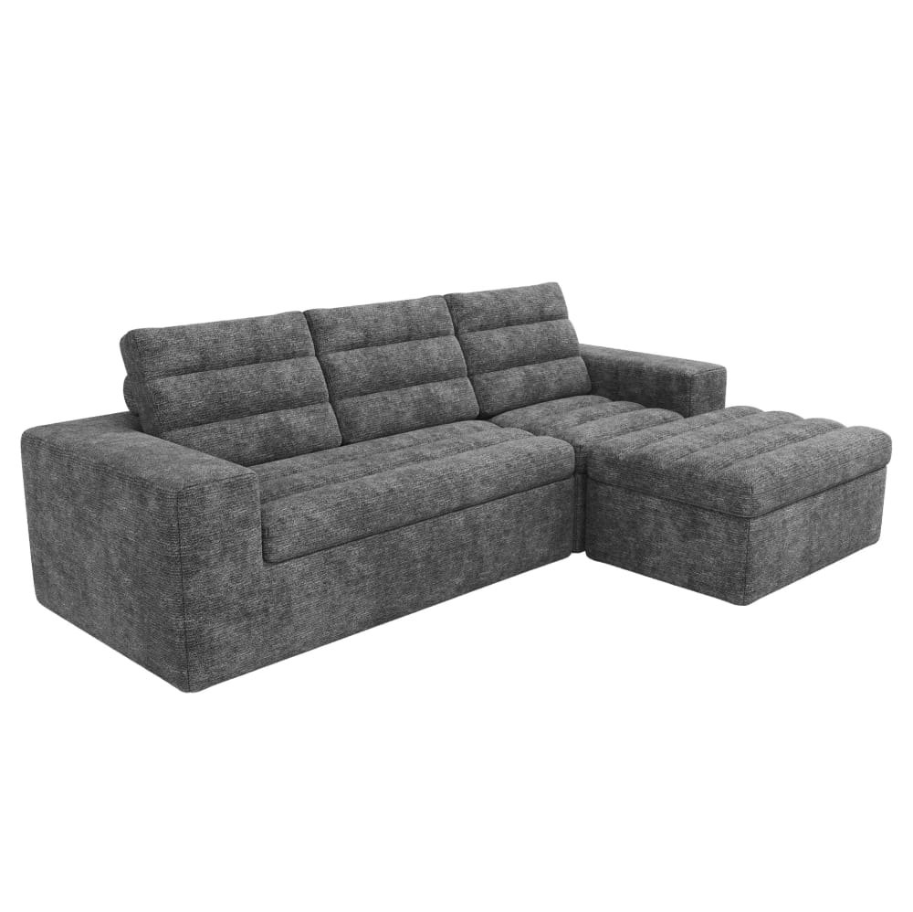 Canapé d'angle en chenille - gris tabouret