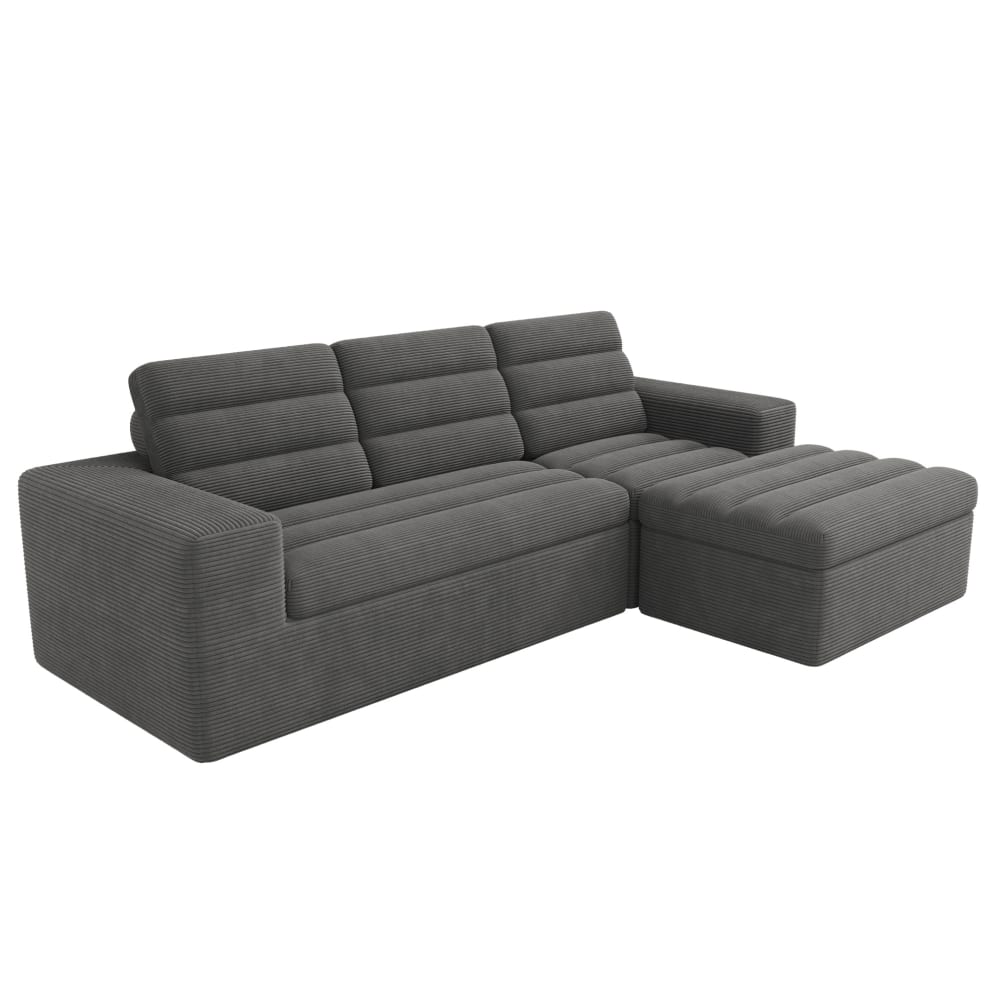 Canapé d'angle en velours - gris pouf