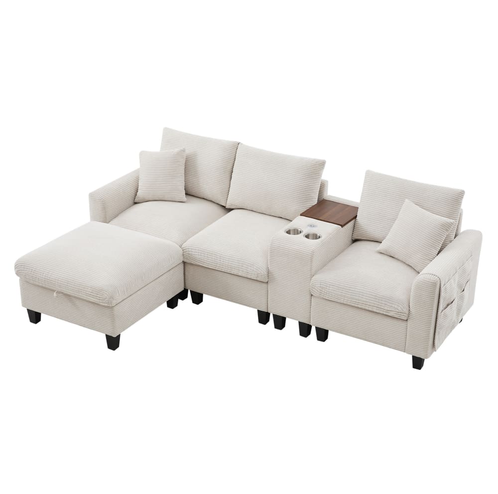 Canapé d'angle en velours - beige console