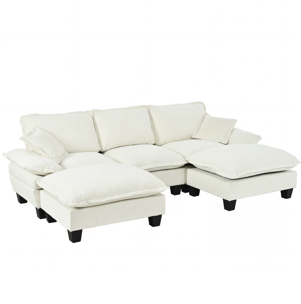 Canapé d'angle en chenille beige avec 2 ottomanes 263x151x90 cm