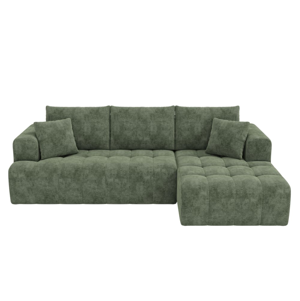 Canapé d'angle en chenille vert avec 2 coussins 244,5x136x79 cm