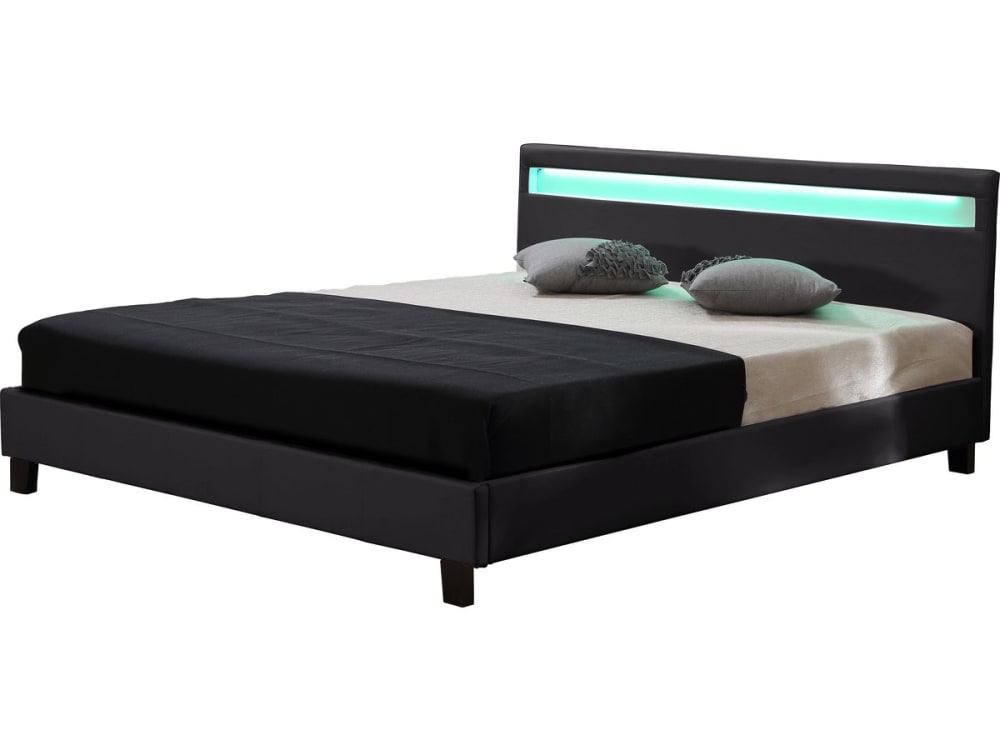Lit en simili cuir noir 160 x 200 cm Lit en simili cuir noir 160 x 200 cm
