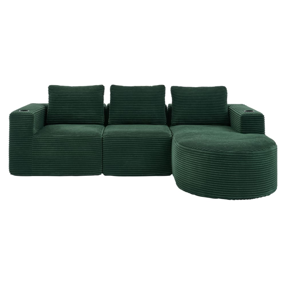 Canapé d'angle vert rétro en polyester avec 3 coussins 258x171x62,5 cm Canapé d'angle vert rétro en polyester avec 3 coussins 258x171x62,5 cm