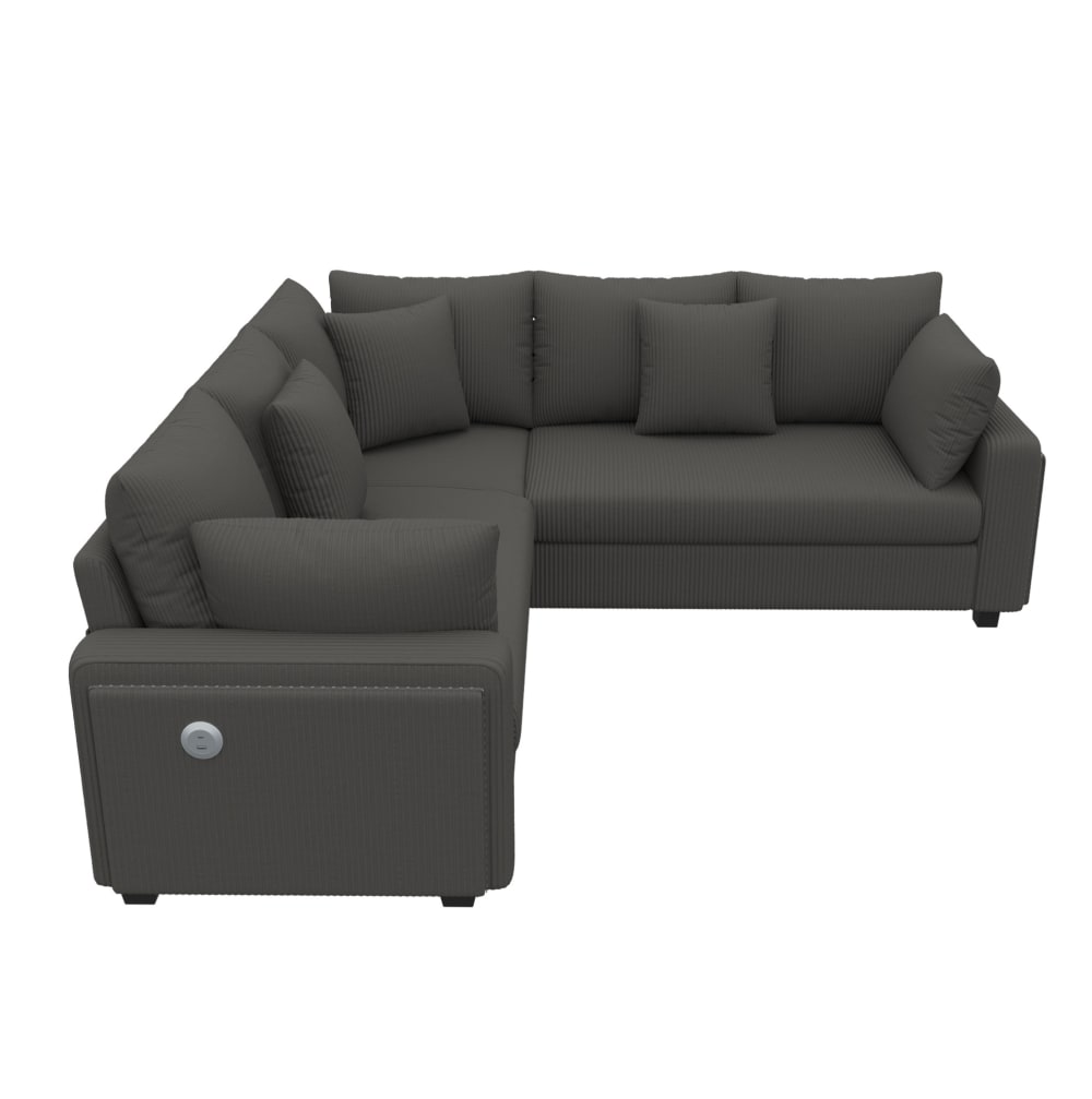 Canapé d'angle en velours côtelé gris avec led et usb 198x198x83 cm
