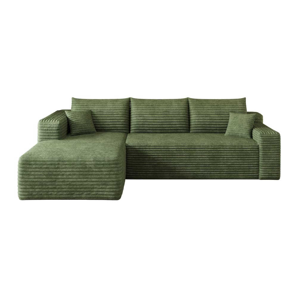 Canapé d'angle en velours côtelé vert avec méridienne 241×151×58 cm