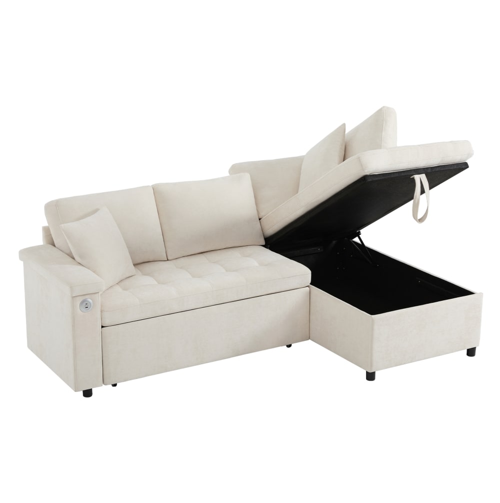 Canapé d'angle en chenille beige avec couchage 209x130x84 cm Canapé d'angle en chenille beige avec couchage 209x130x84 cm