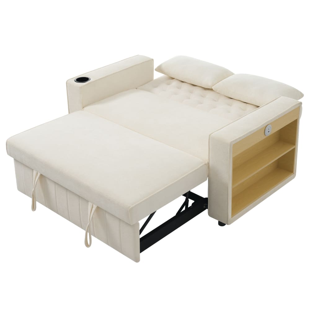 Canapé en chenille beige avec usb 140x137x84 cm Canapé en chenille beige avec usb 140x137x84 cm