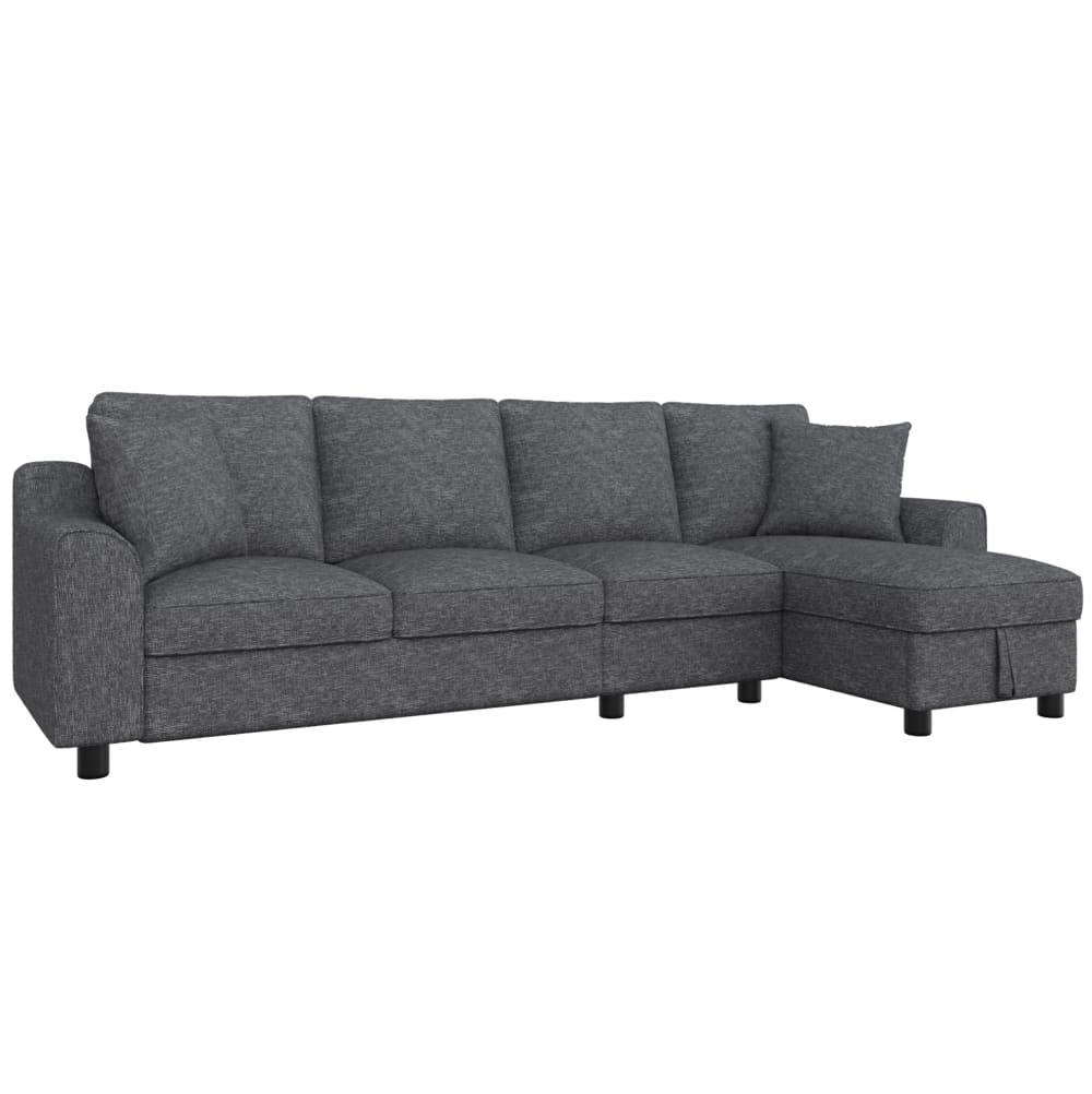 Canapé d'angle en chenille - rangement gris