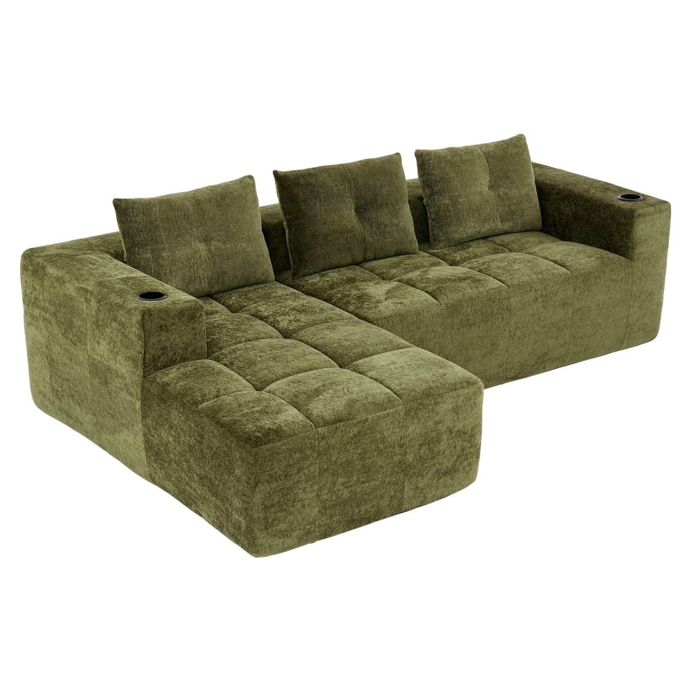 Canapé d'angle vert en polyester avec 3 coussins 255x161x64 cm
