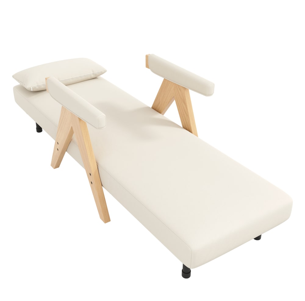 Fauteuil en polyester beige avec dossier réglable 3-en-1 64x60x87 cm Fauteuil en polyester beige avec dossier réglable 3-en-1 64x60x87 cm