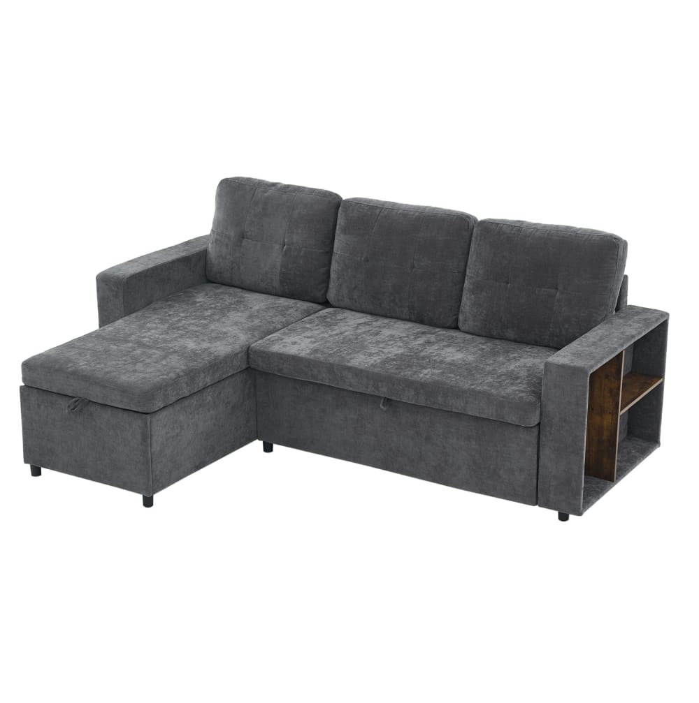 Canapé d'angle en chenille - rangement gris