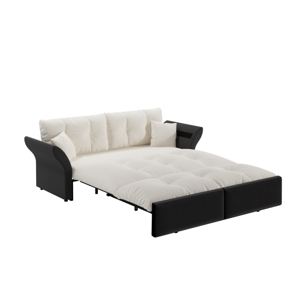 Canapé convertible 3-en-1 en velours beige avec 2 coussins 190x85x91cm