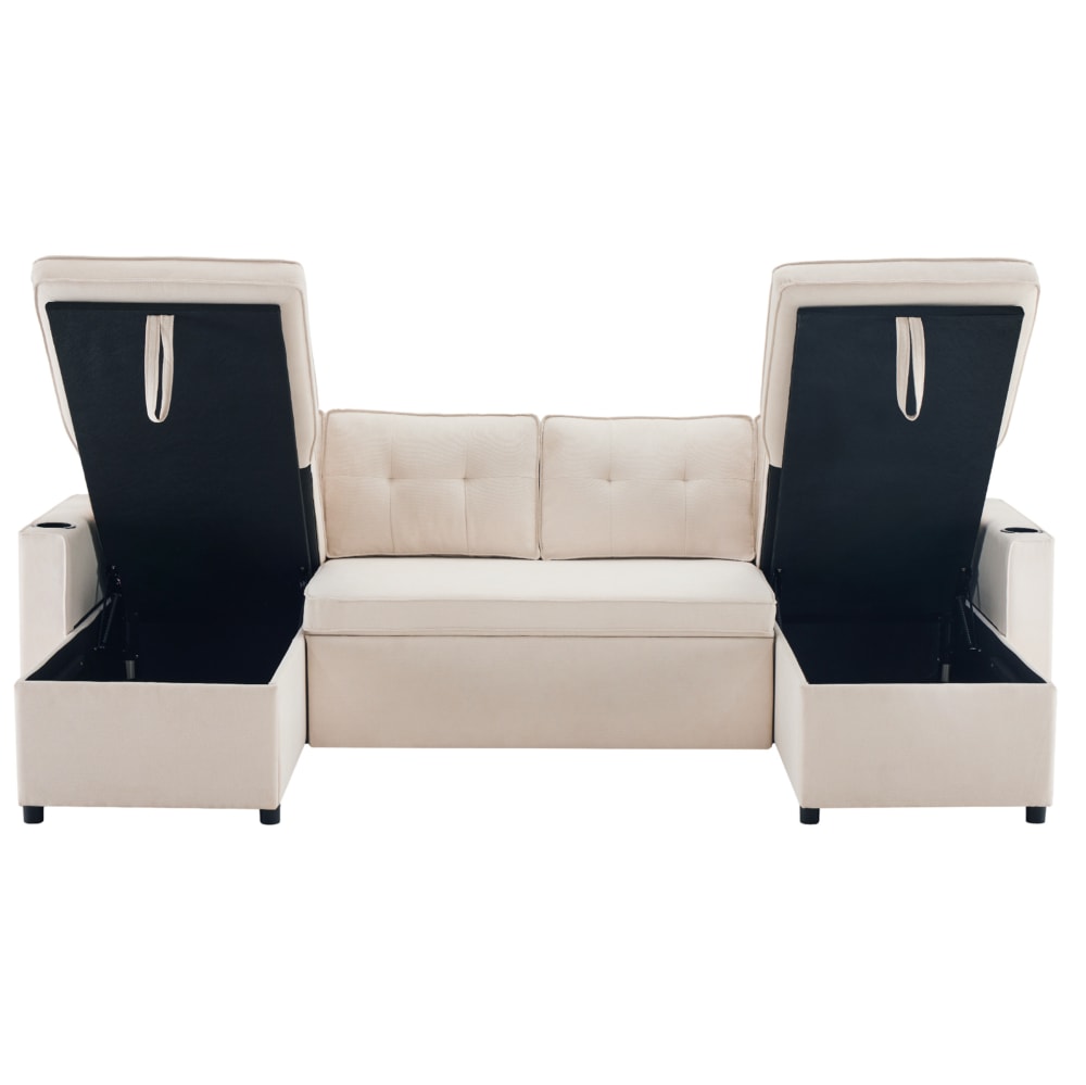 Canapé en coton et lin beige avec rangement 270x130x86 cm