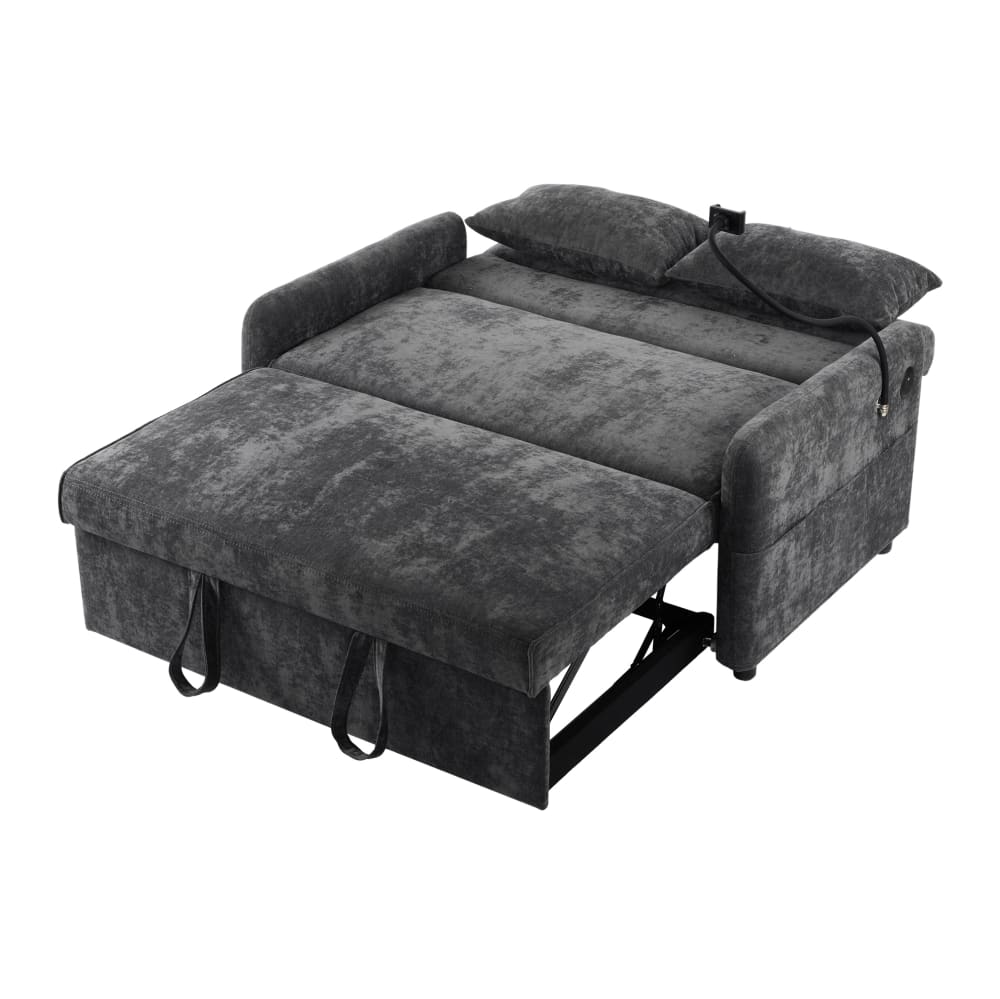 Canapé 2 places en chenille gris avec usb 129x76x81 cm