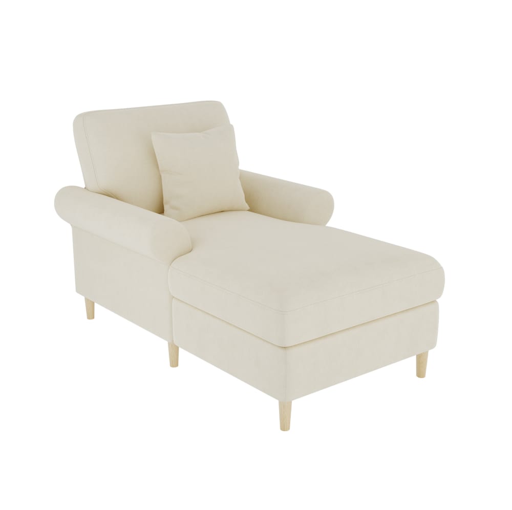 Fauteuil relax en velours beige avec coussin 133x87x90 cm