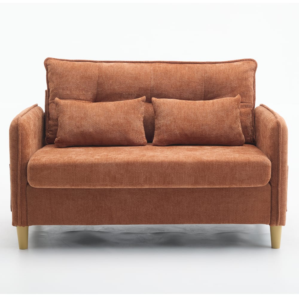 Canapé 2 places en chenille marron avec coussins 127x75,5x83 cm Canapé 2 places en chenille marron avec coussins 127x75,5x83 cm