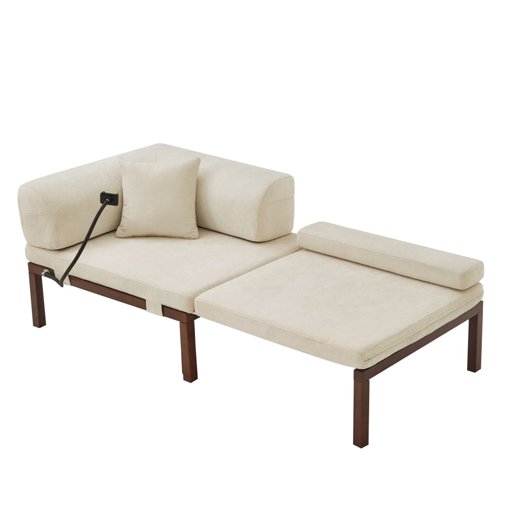 Canapé convertible en velours beige avec lit gigogne 176x81x64 cm Canapé convertible en velours beige avec lit gigogne 176x81x64 cm