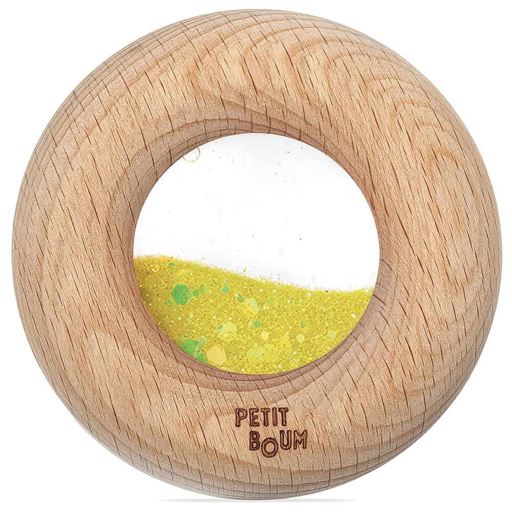 Petit Boum Babyrassel sensorisches spielzeug GELB HOLZ Baby