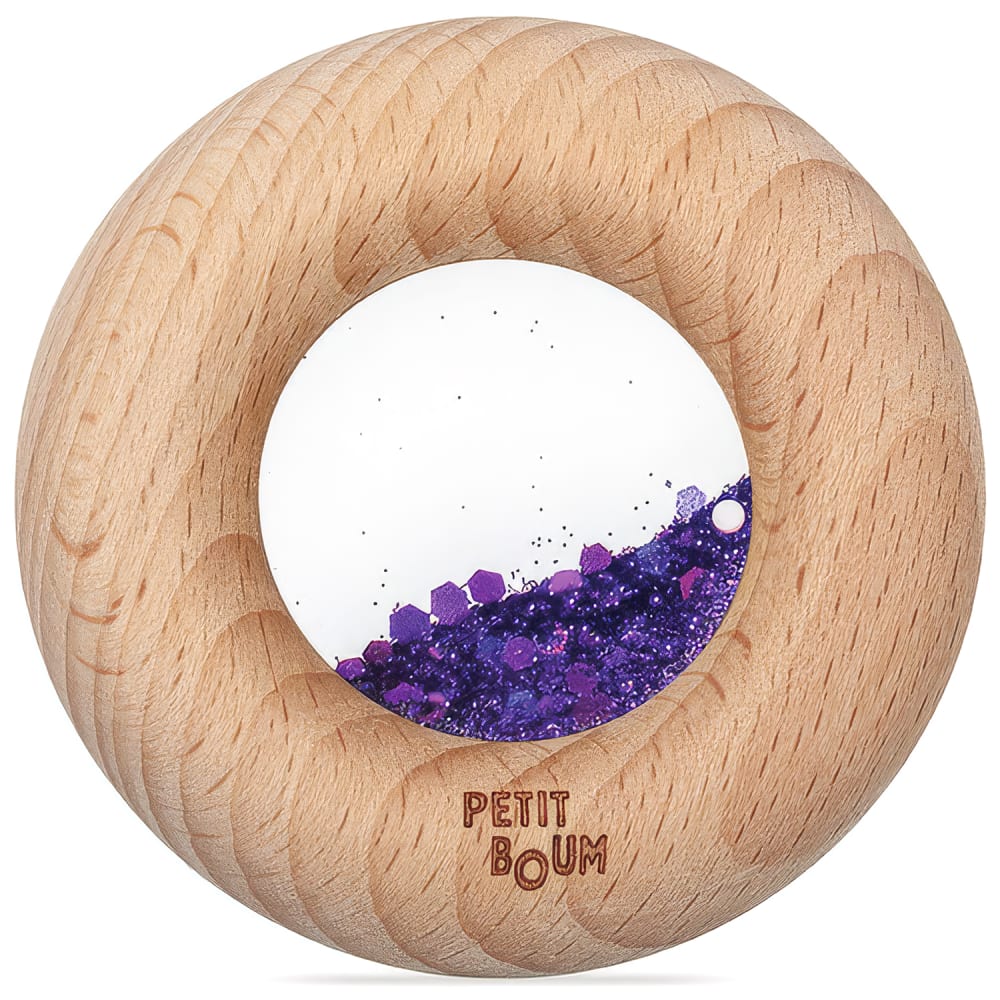 Petit Boum Babyrassel sensorisches spielzeug VIOLETT HOLZ Baby