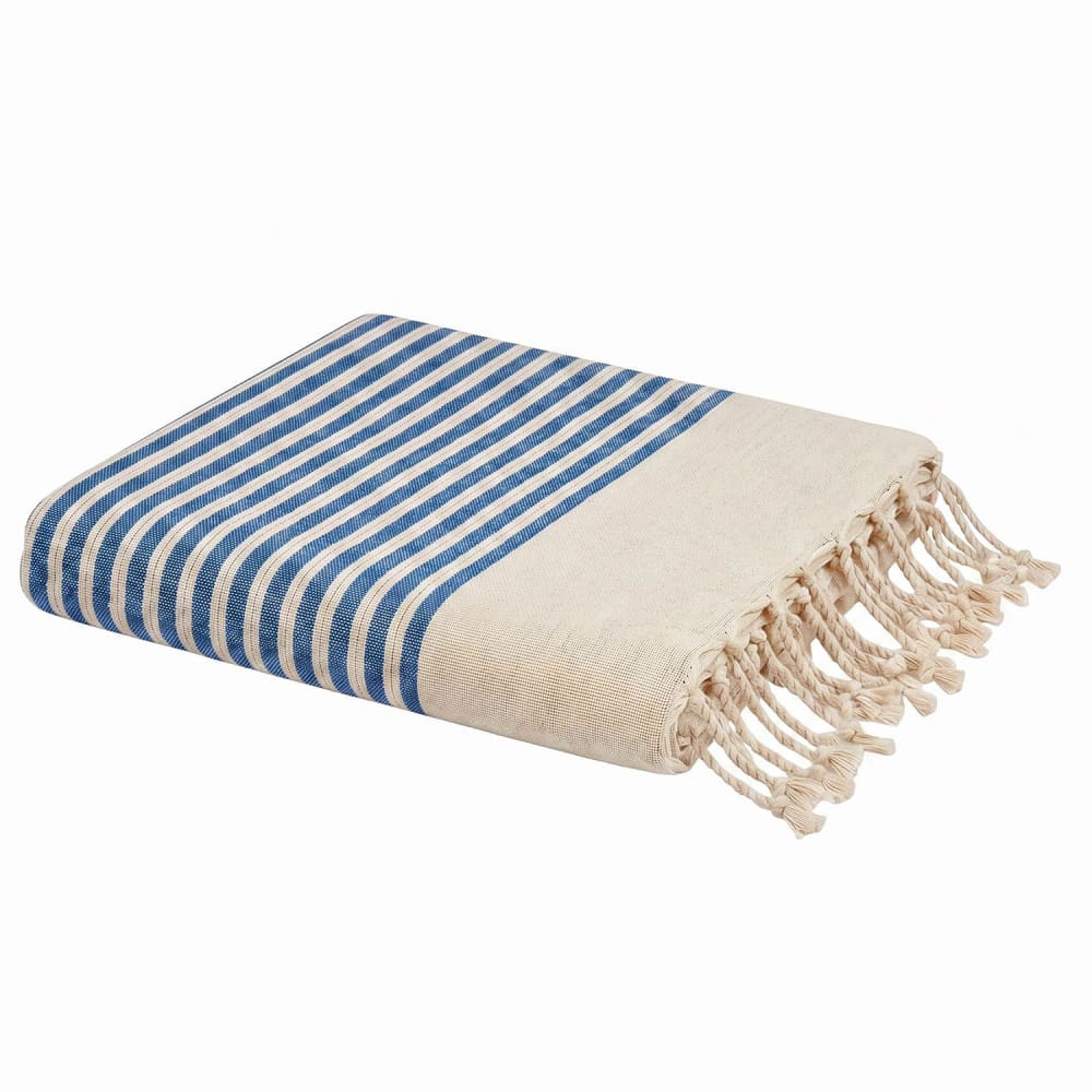 Fouta en coton recyclé bleu 100x200 cm Fouta en coton recyclé bleu 100x200 cm