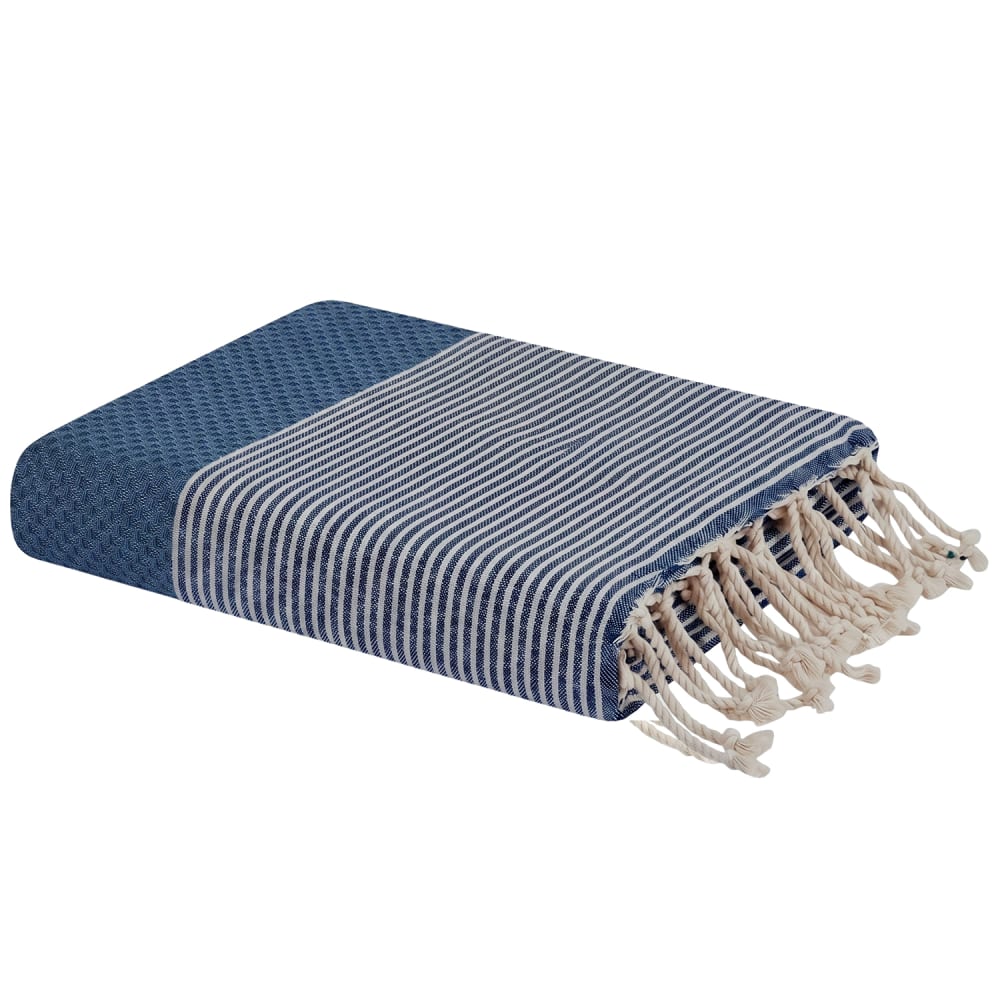 Fouta en coton recyclé blanc / bleu 100x200 cm Fouta en coton recyclé blanc / bleu 100x200 cm