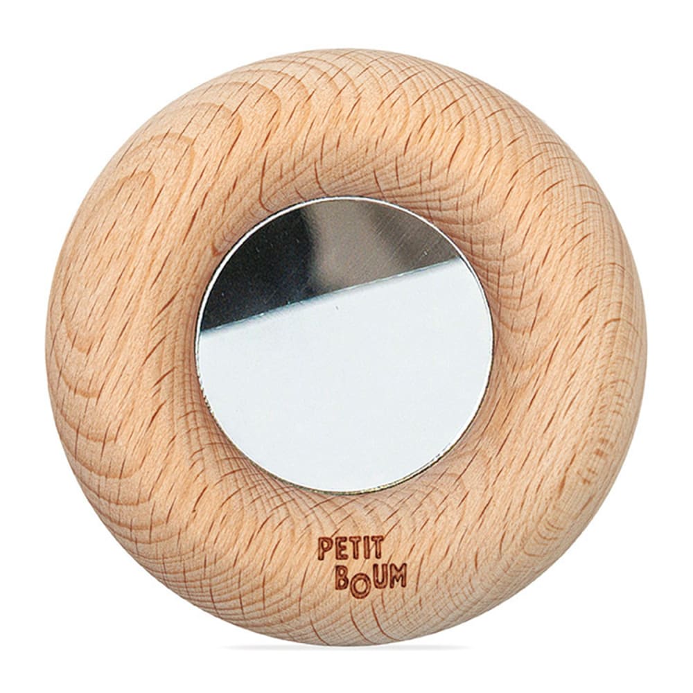 Petit Boum Babyspielzeug sensorische rassel mit spiegel silber Holz Baby