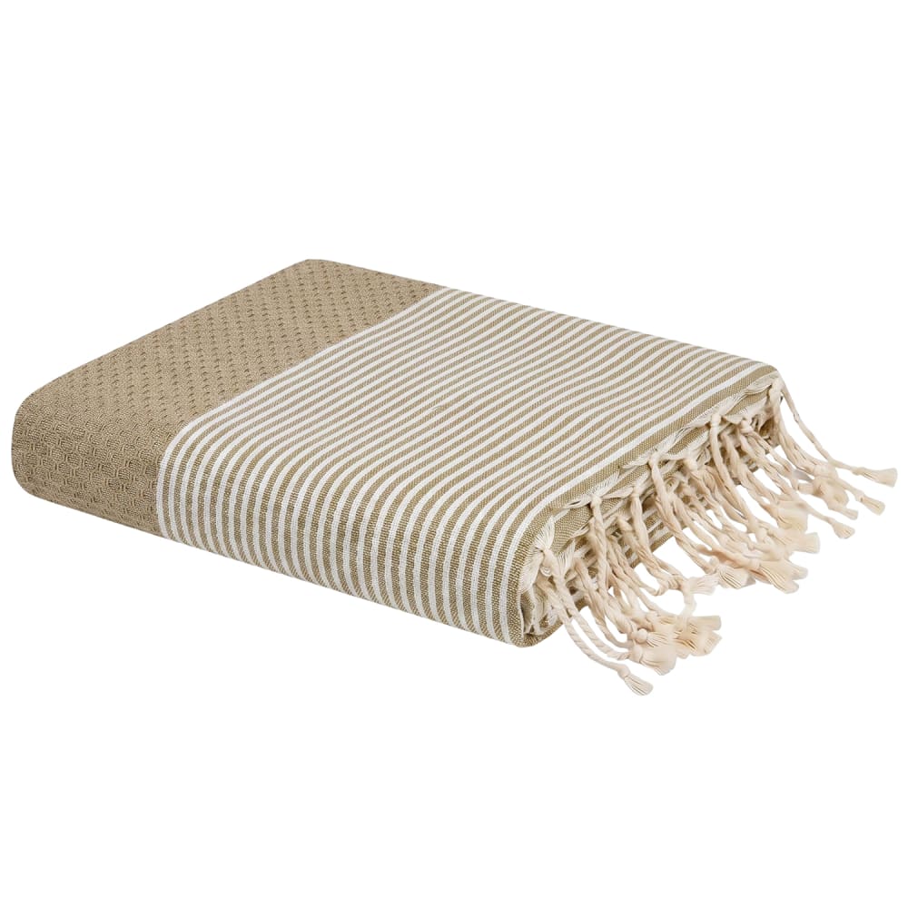 Fouta en coton recyclé beige / blanc 100x200 cm Fouta en coton recyclé beige / blanc 100x200 cm