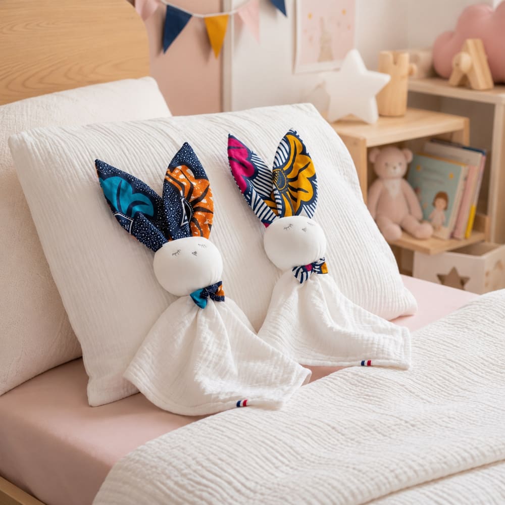 Personalisierbares häschen-kuscheltuch aus baumwollgaze - Maisons