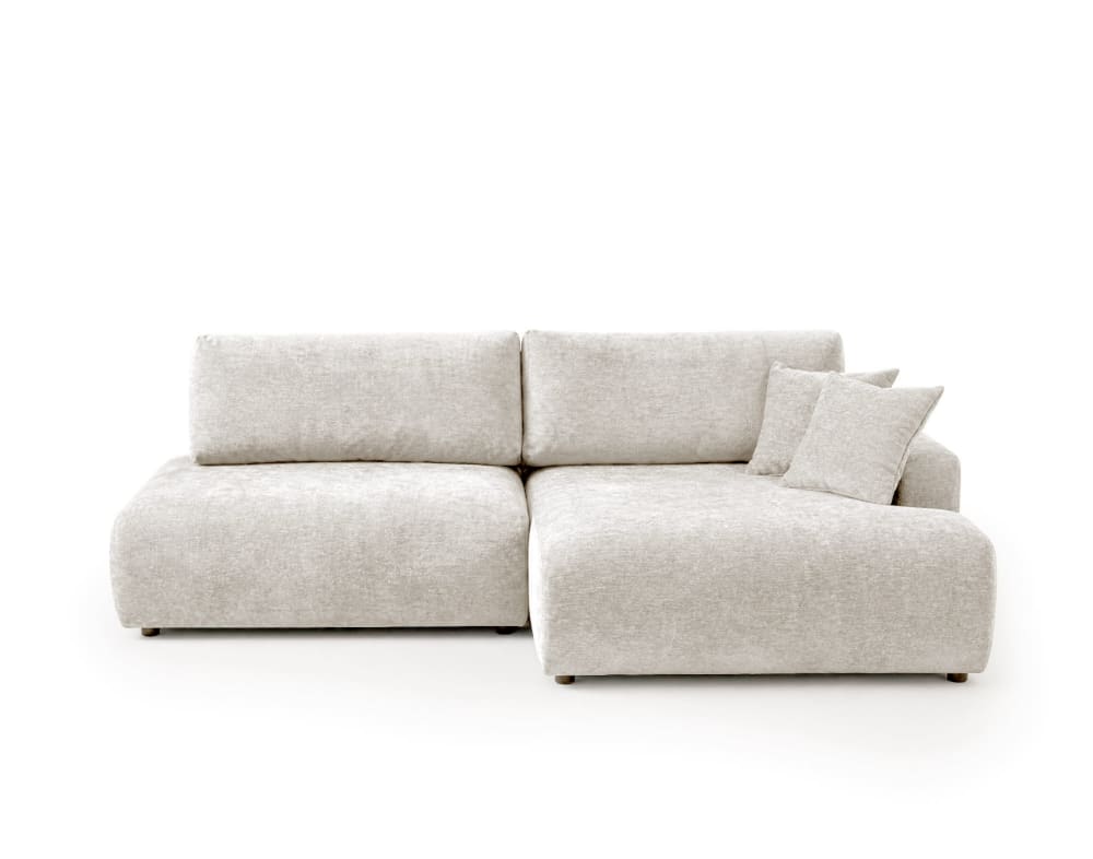 Canapé d'angle droit 4 places convertible en tissu texturé beige