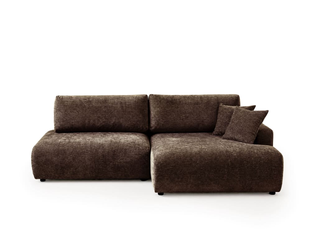 Canapé d'angle droit 4 places convertible en tissu texturé marron