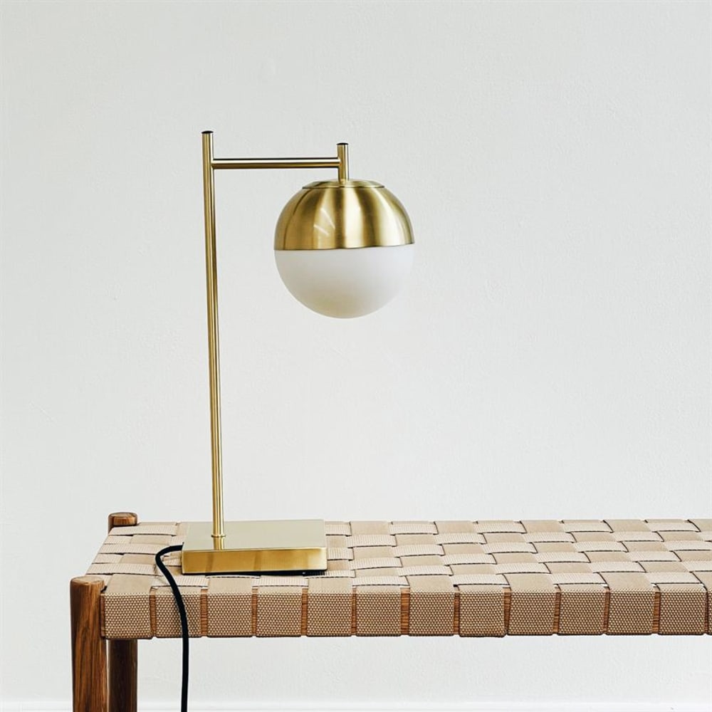 Dyberg Larsen Tischlampe aus Metall h 45 cm d 25 cm, Messing style modern Gold Glas