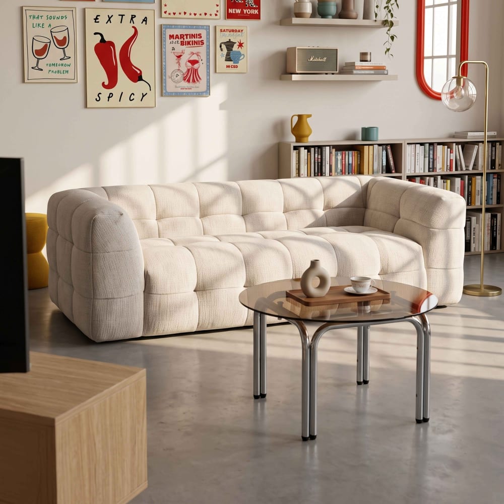 Runder Couchtisch aus gehärtetem Glas, 70 cm Durchmesser, braun -