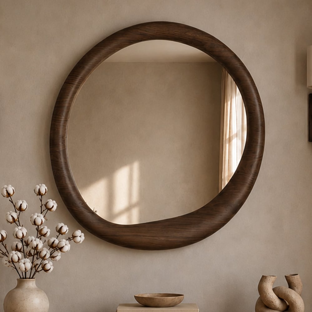 Runder Spiegel aus Nussbaumfurnier, D100 cm - Maisons Du Monde