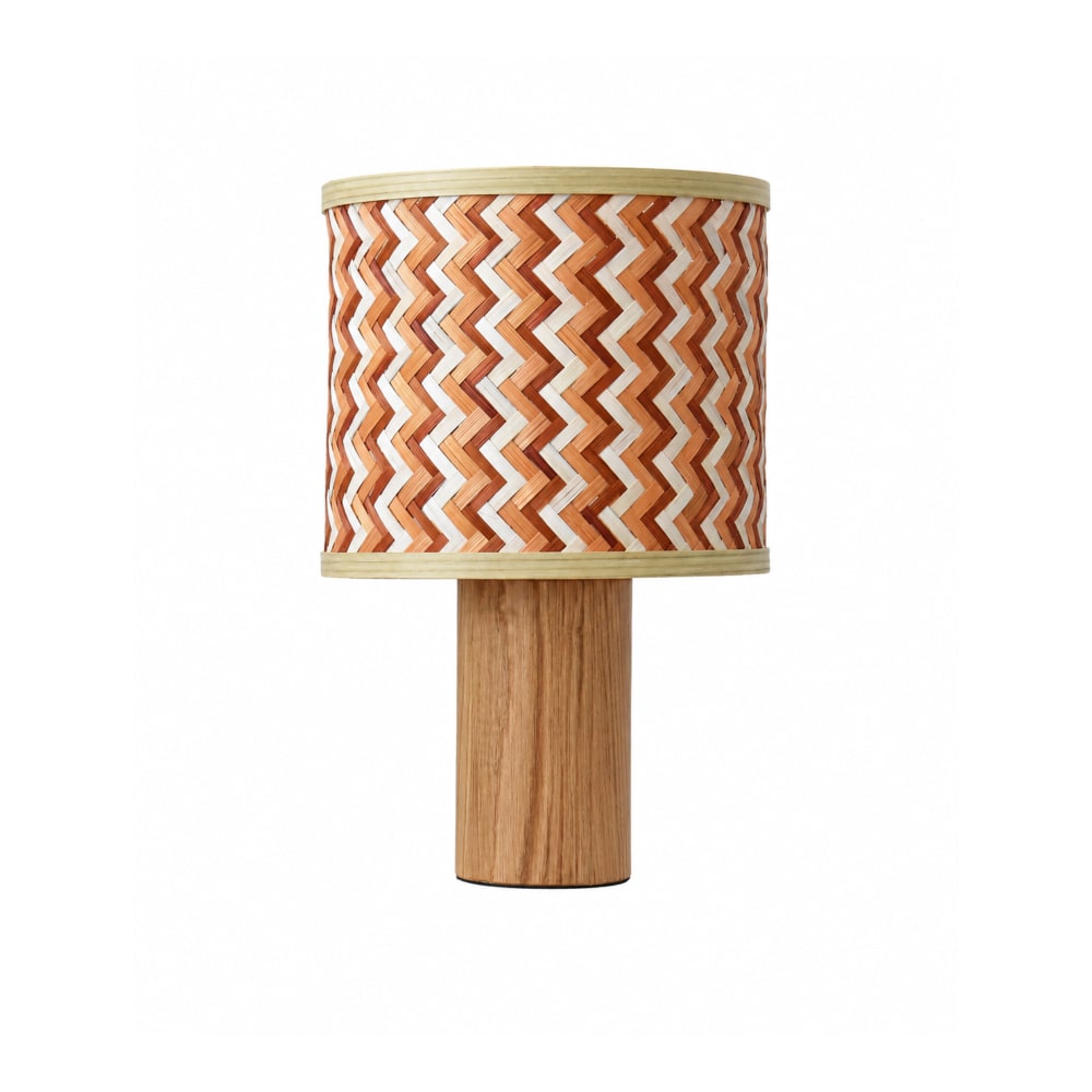 Lampe à poser en bois de chêne et tressage en bambou crème et orange — vue 4