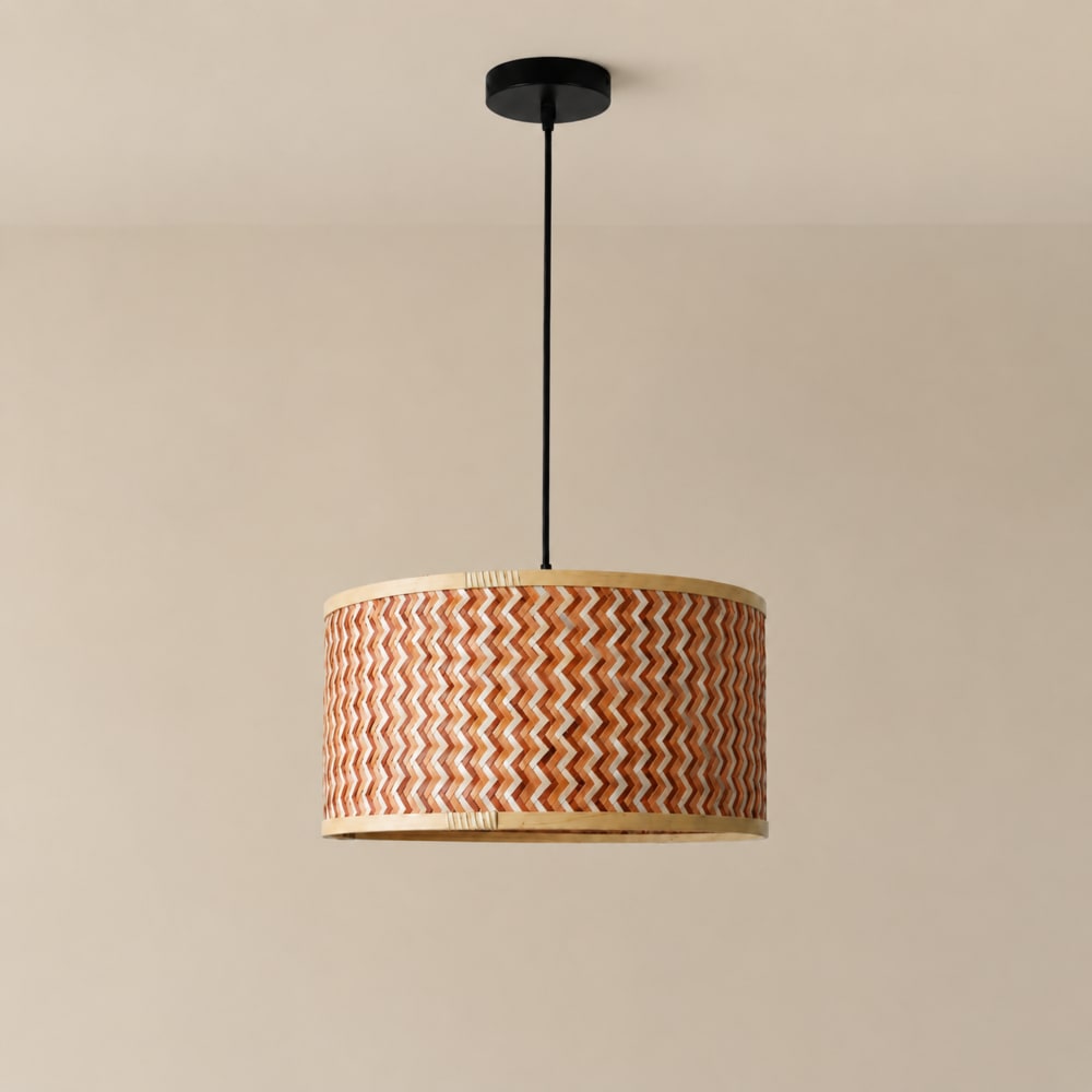 Hängelampe aus geflochtenem Bambus in Creme und Braun 50 cm -