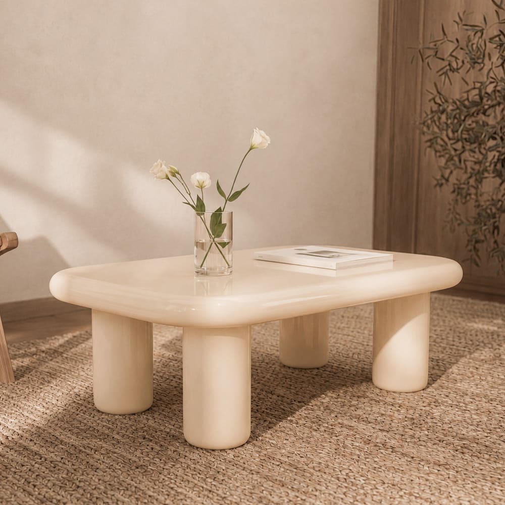 Rechteckiger Couchtisch aus MDF, cremeweiß lackiert - Maisons Du