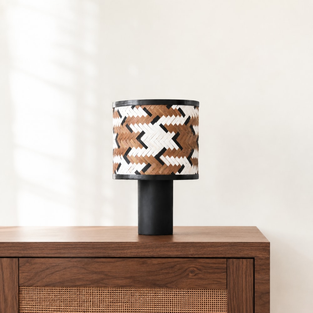 Lampe à poser en bois de chêne et bambou marron et noir — vue 3