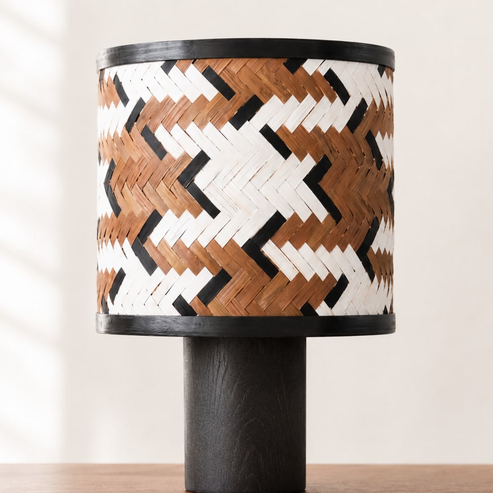 Lampe à poser en bois de chêne et bambou marron et noir — vue 4