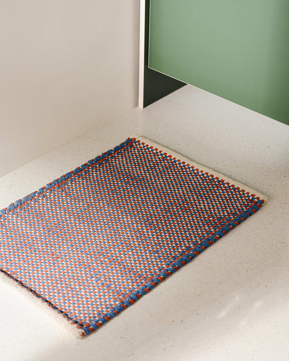 Tapis de bain en coton 70 x 50 cm, bleu terracotta beige — vue 4