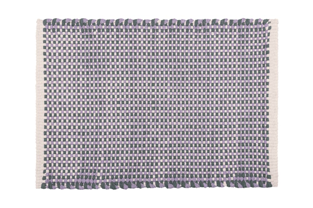 Tapis en coton rectangulaire 70x50 cm, motif lilas-vert-beige