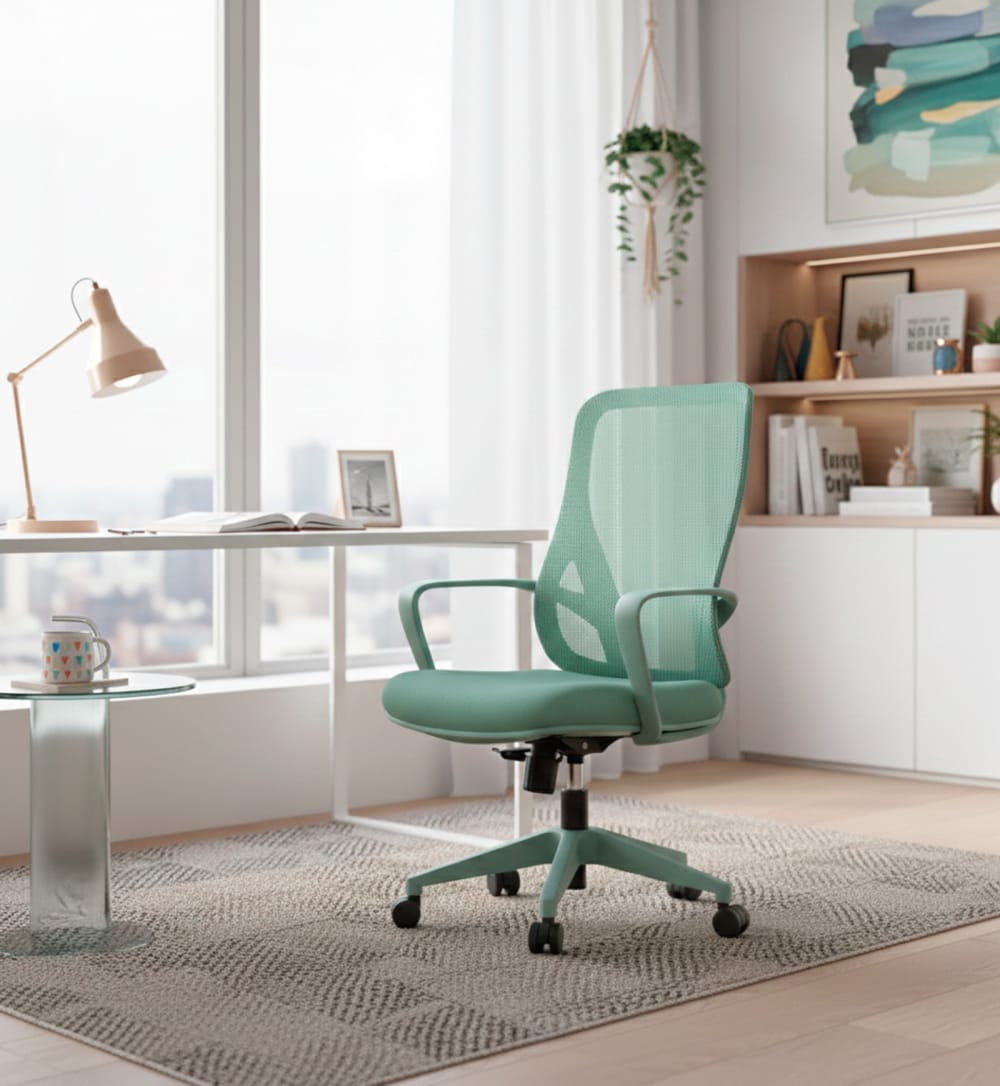 Chaise de bureau hauteur réglable en tissu vert