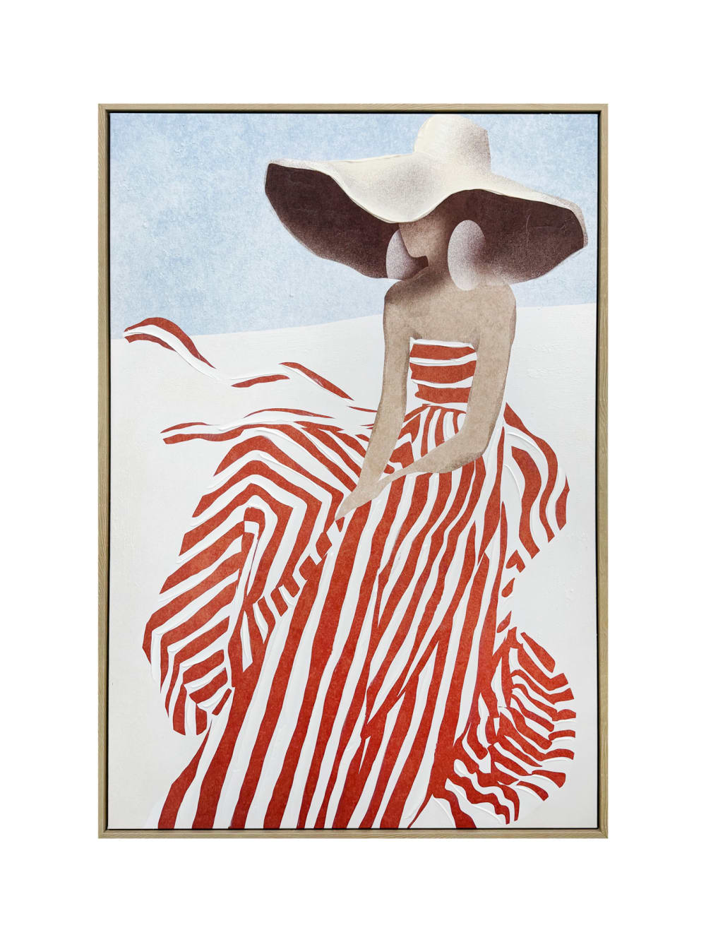 lienzo enmarcado pintado rojo beige y azul 90x60 cm