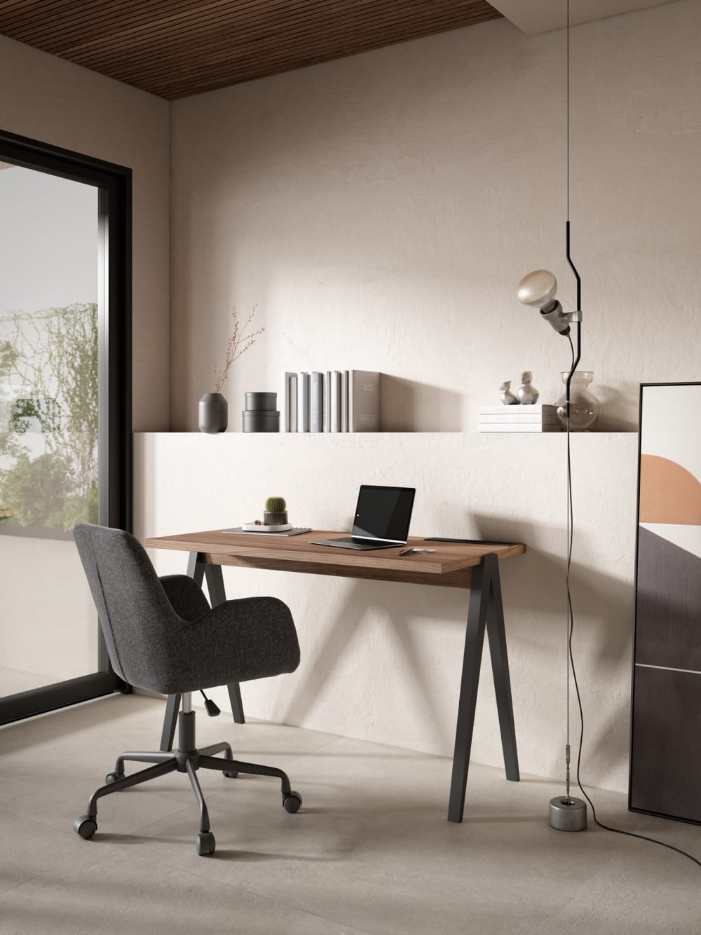 Schreibtisch Walnuss Optik Beine Buche Graphit 75x120x60 cm -