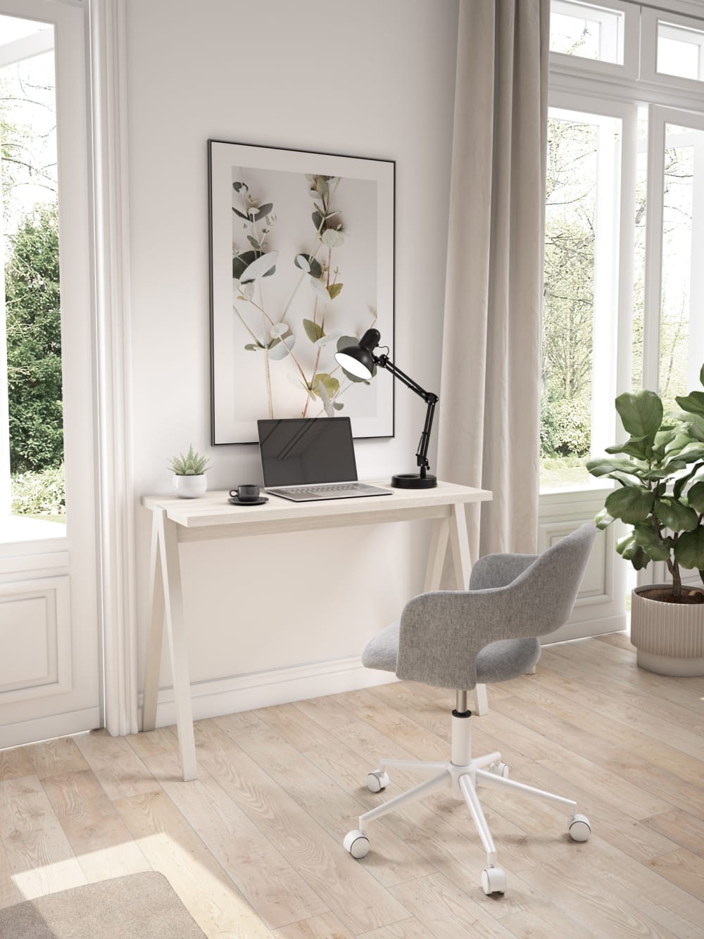 Schreibtisch Weiß Optik Beine Buche 75x107x49 cm - Maisons Du