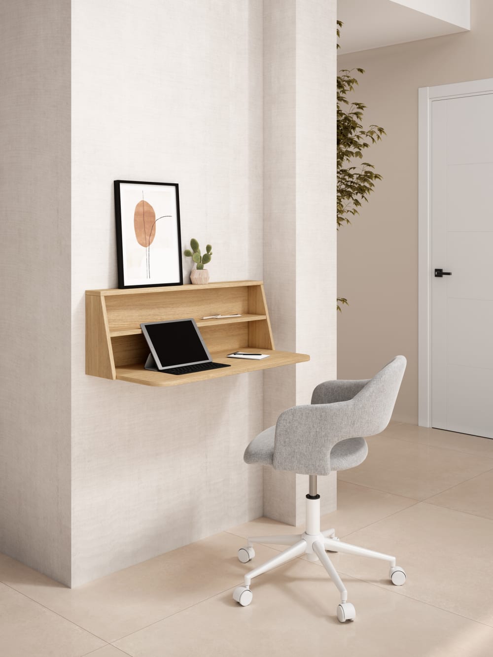 Bureau suspendu en placard finition chêne doré 30x85 cm