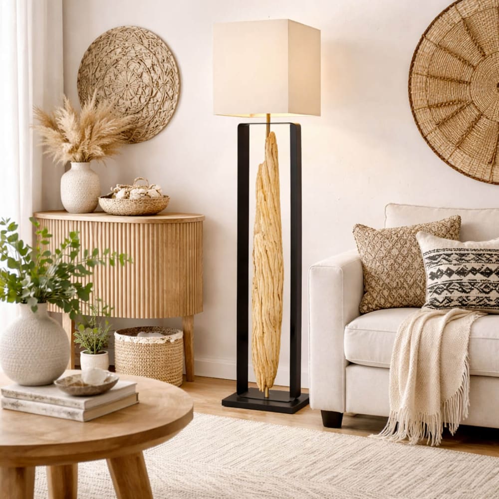 Lampadaire en bois flotté et coton h165 — vue 3