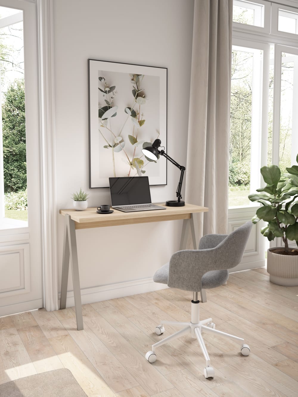 Schreibtisch Walnuss Hell Beine Buche taupe 75x107x49 cm -