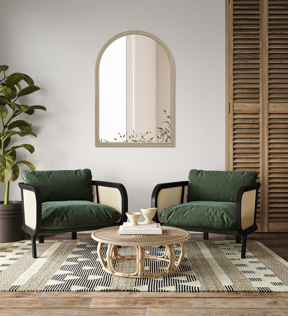Grand miroir arche en résine beige 90x60 cm