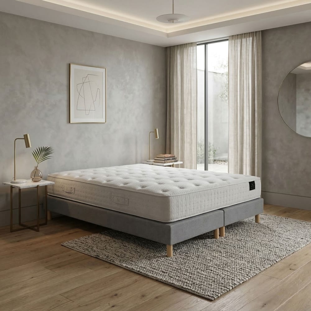 Matelas hybride ensaches accueil memoire de forme h26 sommier gris Matelas hybride ensaches accueil memoire de forme h26 sommier gris