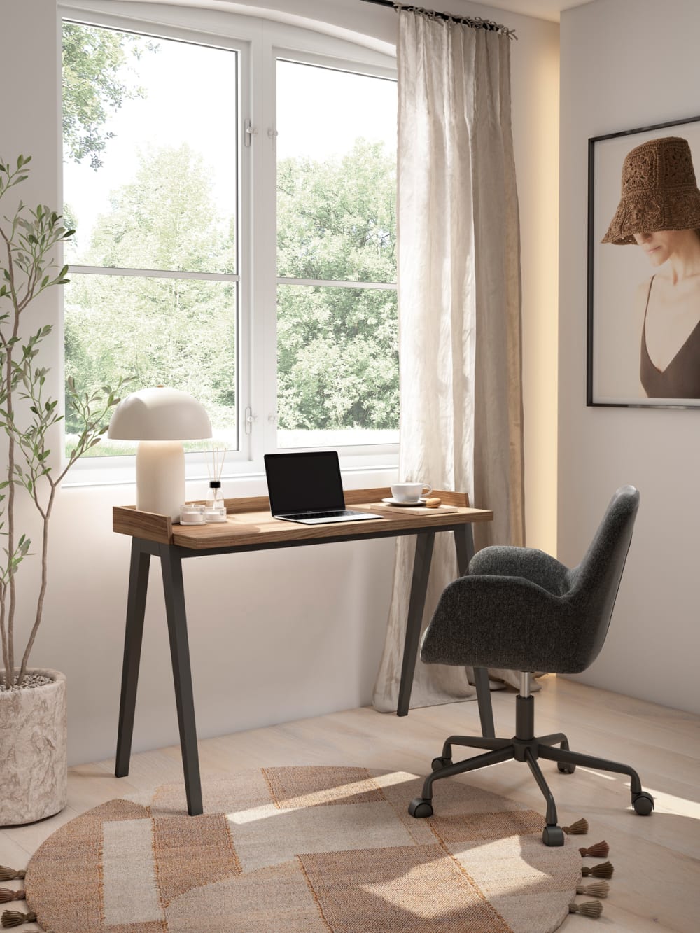 Bureau en hêtre et placard noyer et graphite 81x111x50cm